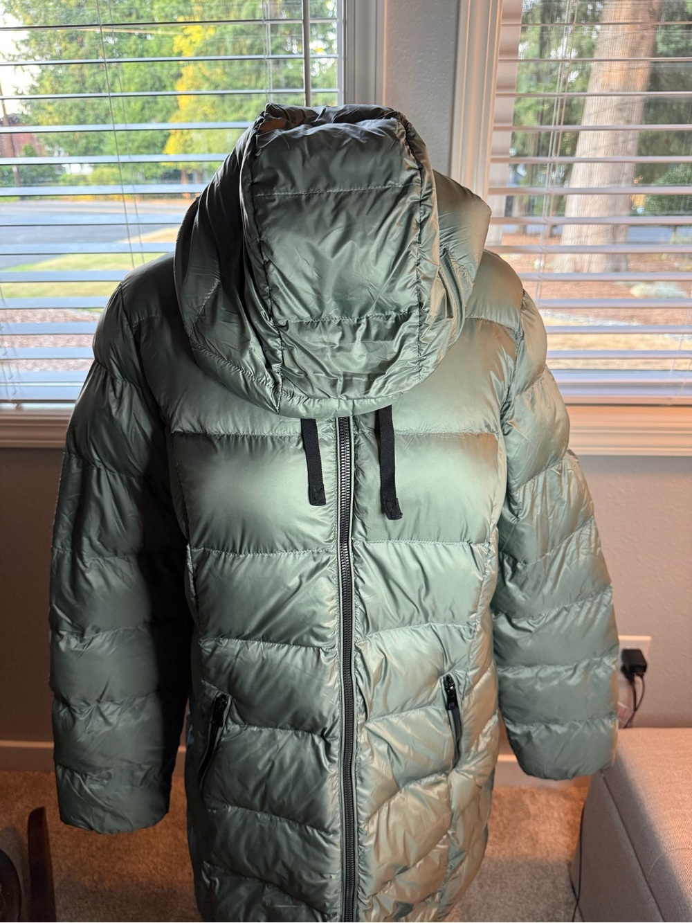 32 Degrees Olive Green Long Hooded Puffer Coat - Picture 2 of 9